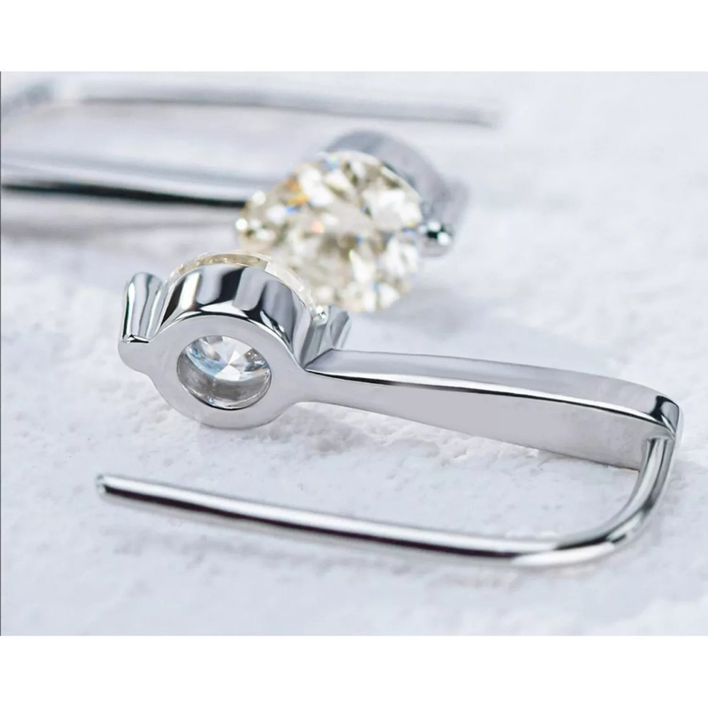 2.16Ct Vvs1:- Golden Yellow Real Moissanite Diamond Dangle .925 Silver Earrings - Picture 3 of 5